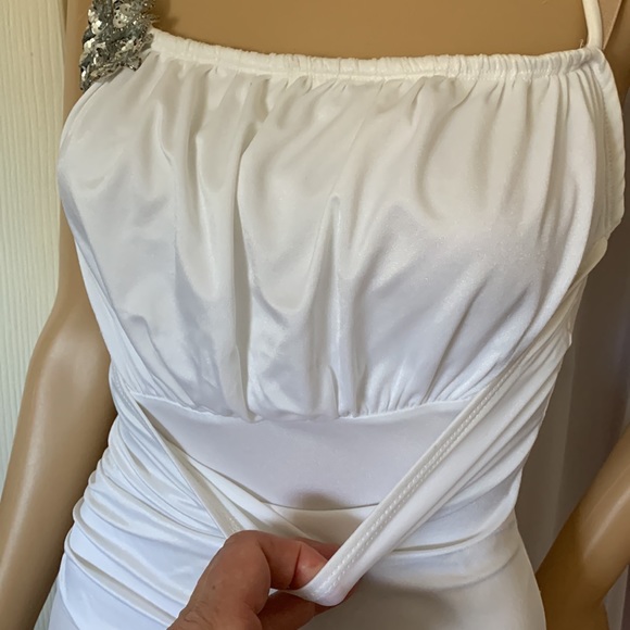 White spandex BALLET DANCE romper sheer shark bite hankie hem fairy costume S - Picture 17 of 17